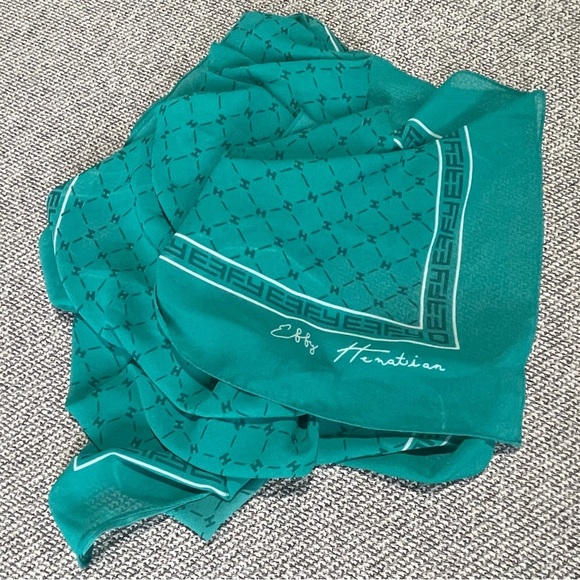 Effy Hematian Sheer Scarf Teal Turquoise Sheer Signature 18.5 x 58 - Picture 10 of 16